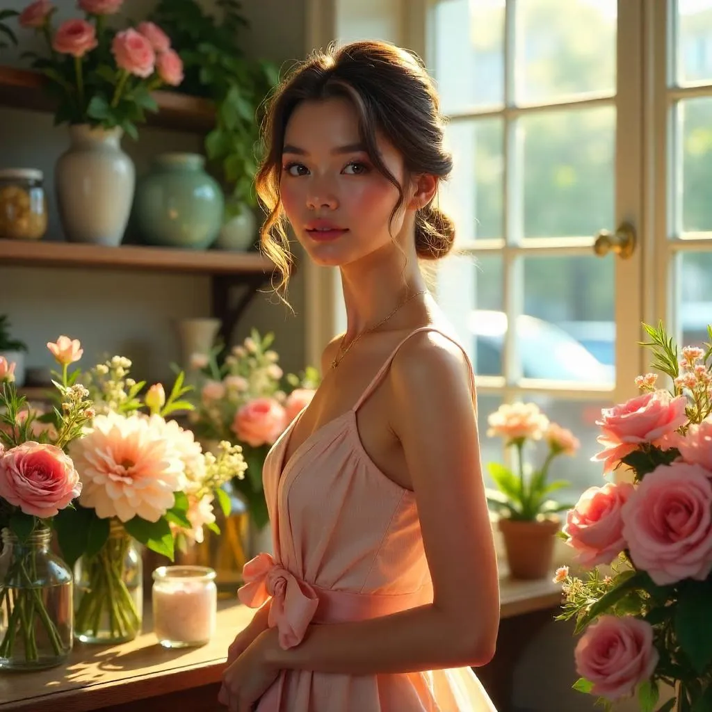 Elegant Flower Shop Concept Art Portrait