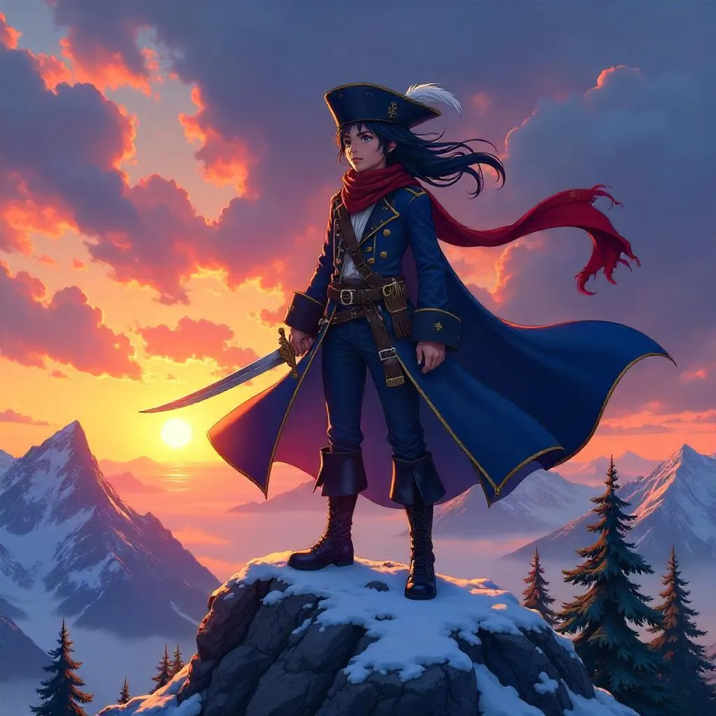 Anime Pirate on a Windy Mountain Peak