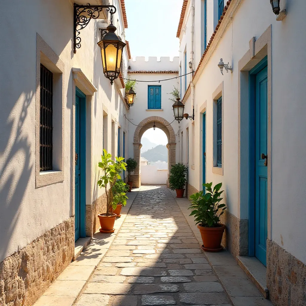 Serene Whitewashed Alley in Rabat's Medina