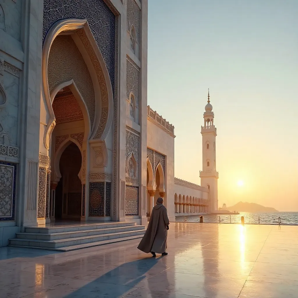 Dawn Walk by the Hassan II Mosque Entrance