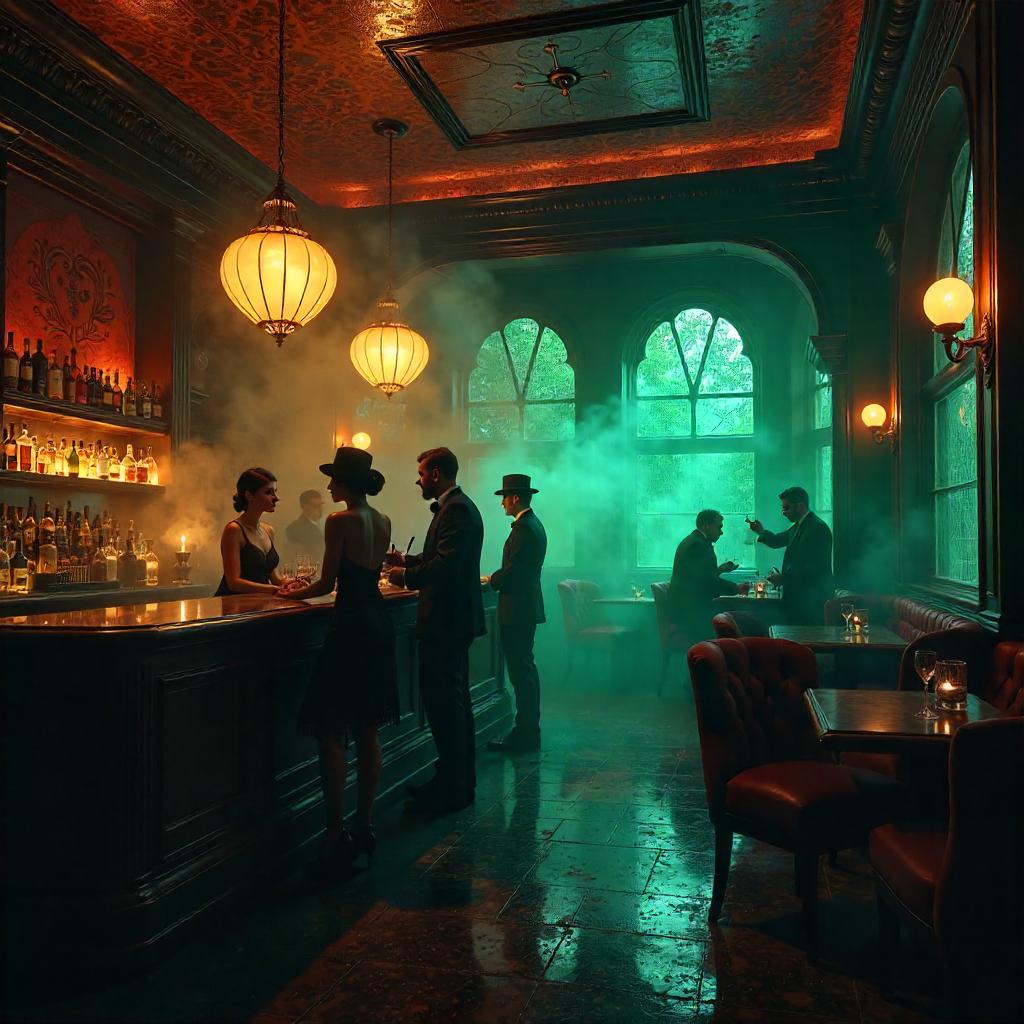 Mist Over a 1920s Speakeasy in Digital Glow