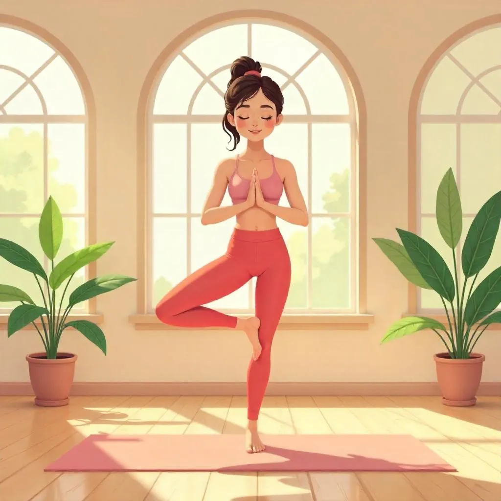 Elegant Cartoon Girl in Yoga Studio