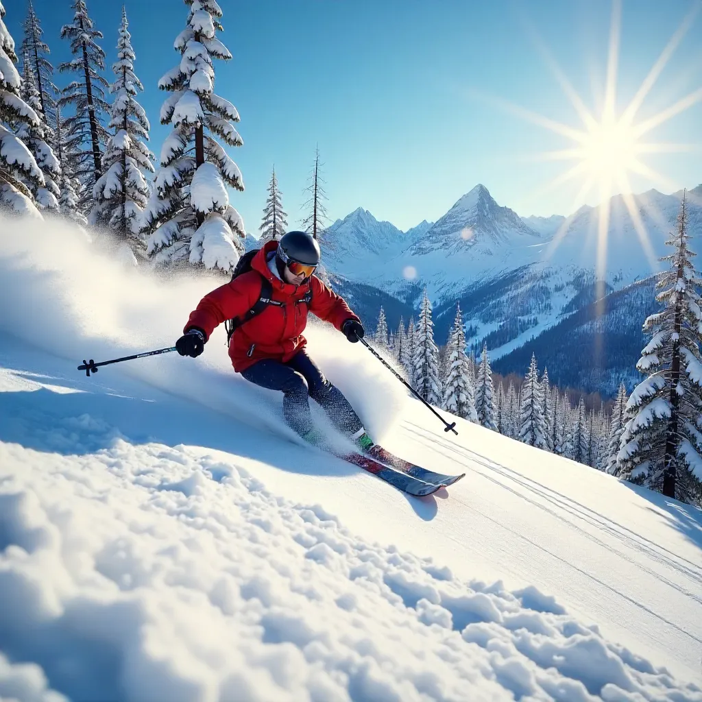 Powder Run: Skier in a Bare Winter Forest