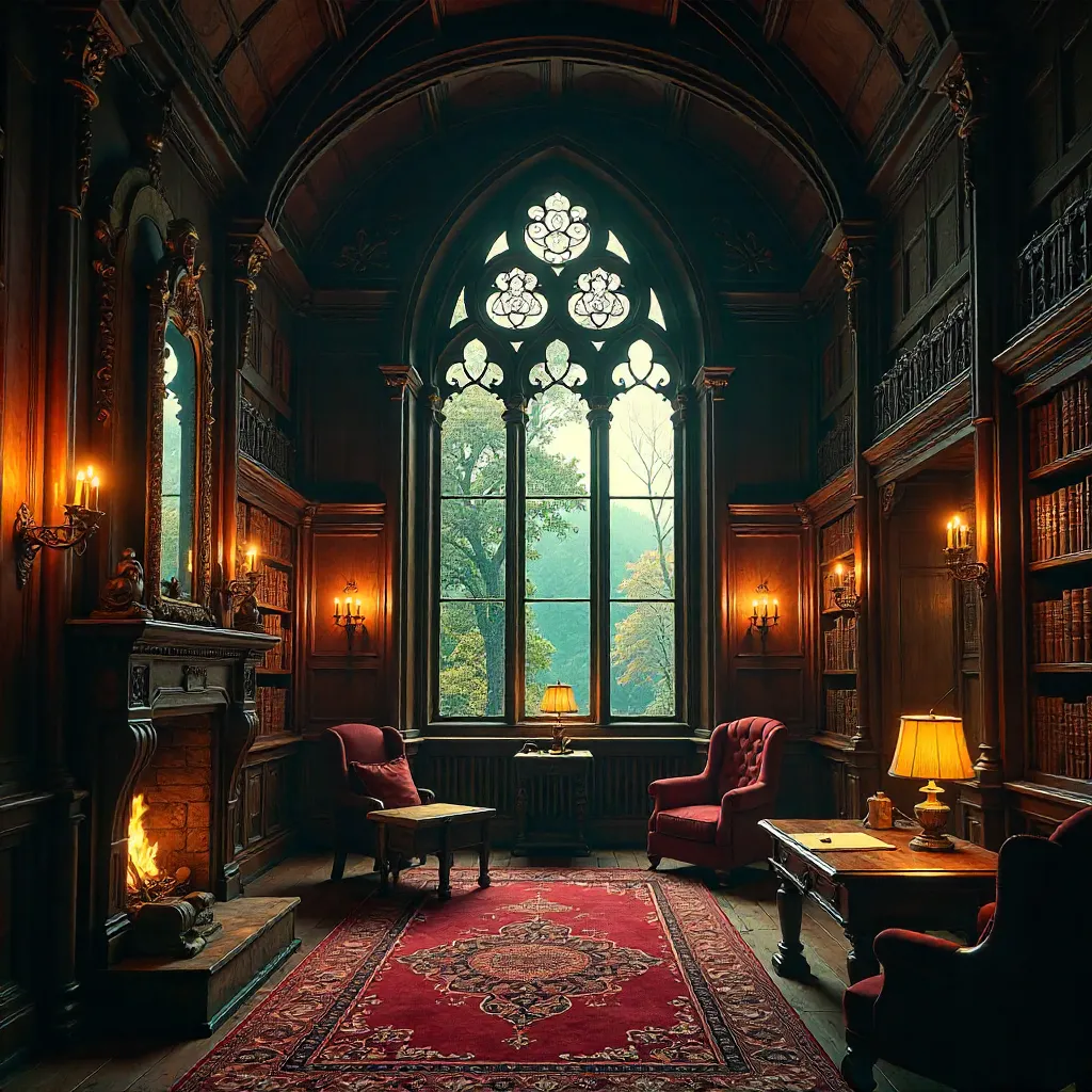 Neo-Gothic Scottish Library: Rich Wood and Vintage Decor
