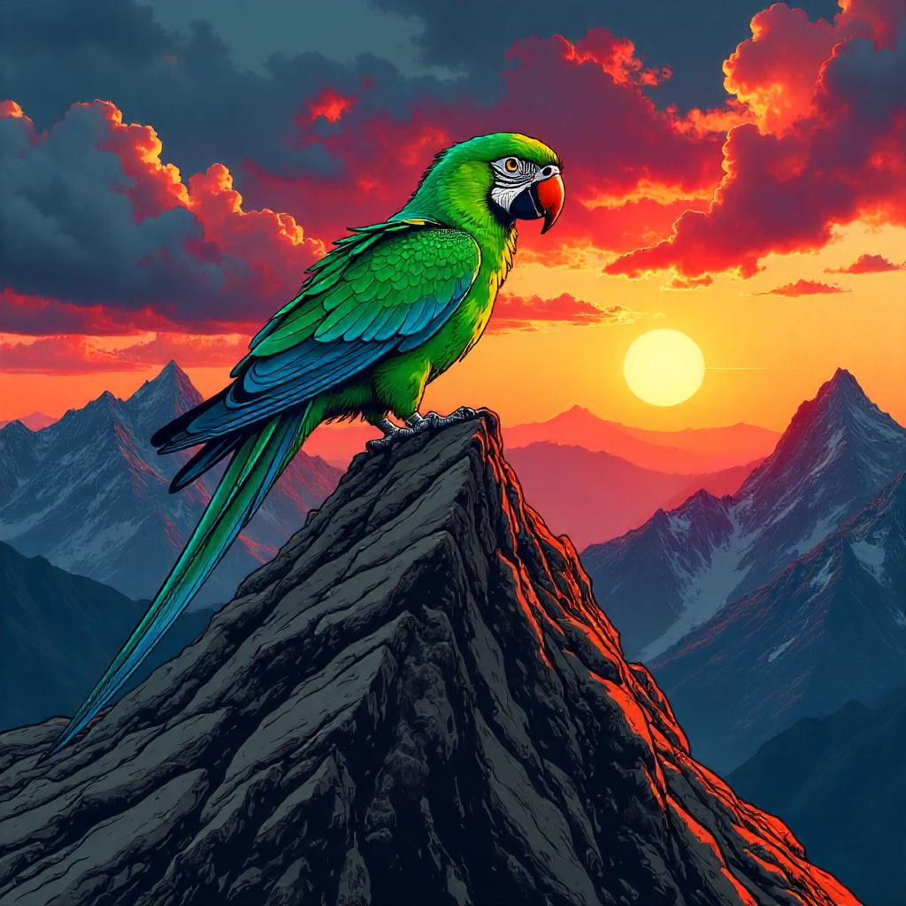 Parrot Hero on a Windy Mountain Peak