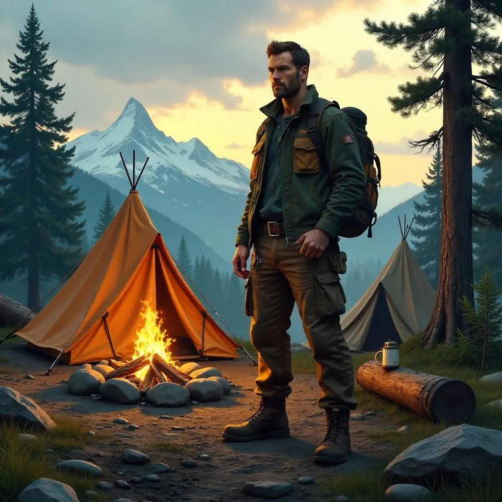 Confident Outdoorsman: Concept Art at a Camp Site