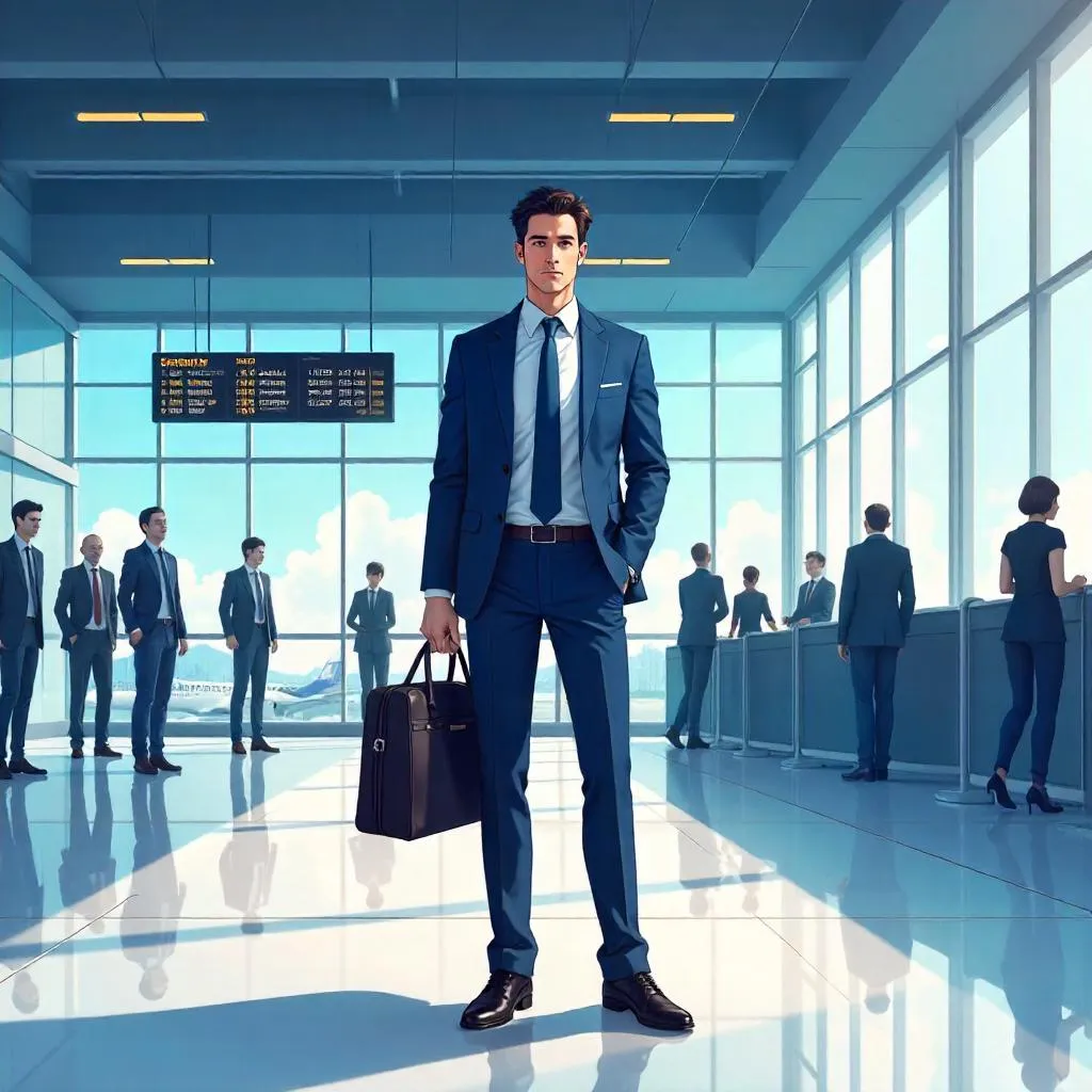 Anime Businessman in an Airport Terminal