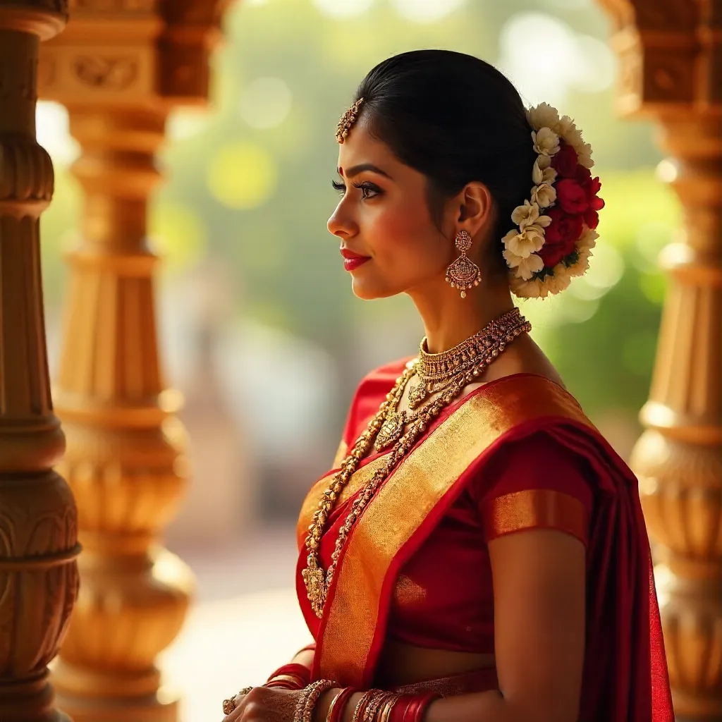 Elegant South Indian Bride in Kanjivaram Silk with Jasmine Hair