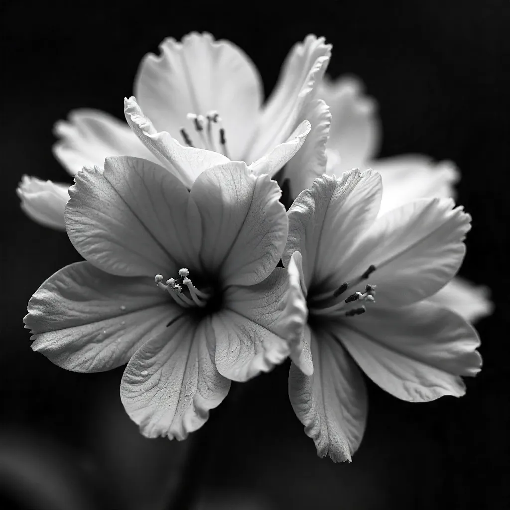 Macro Black and White Bloom Textures: Close-Up Study