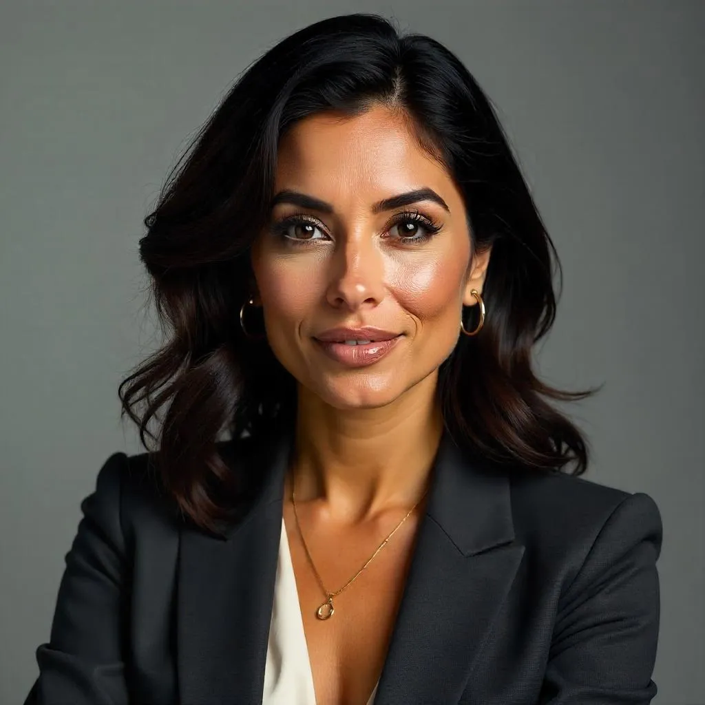 Confident Latina Studio Portrait — Photorealistic