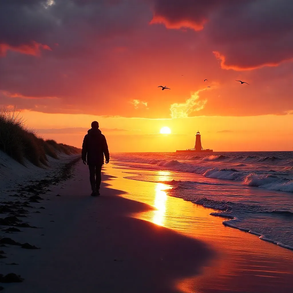 Sunset Silhouette at Kugelbake Beach, Cuxhaven