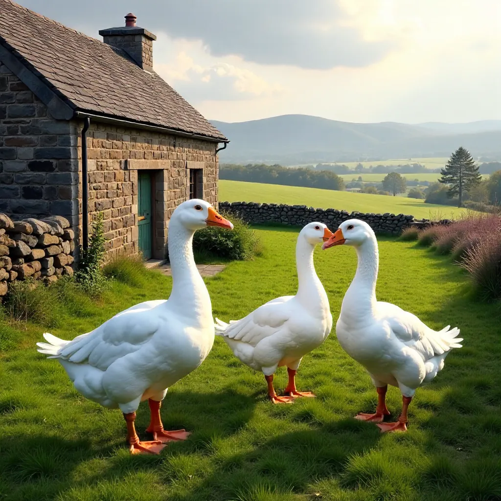 Three White Geese on a Dunblane Scottish Farm