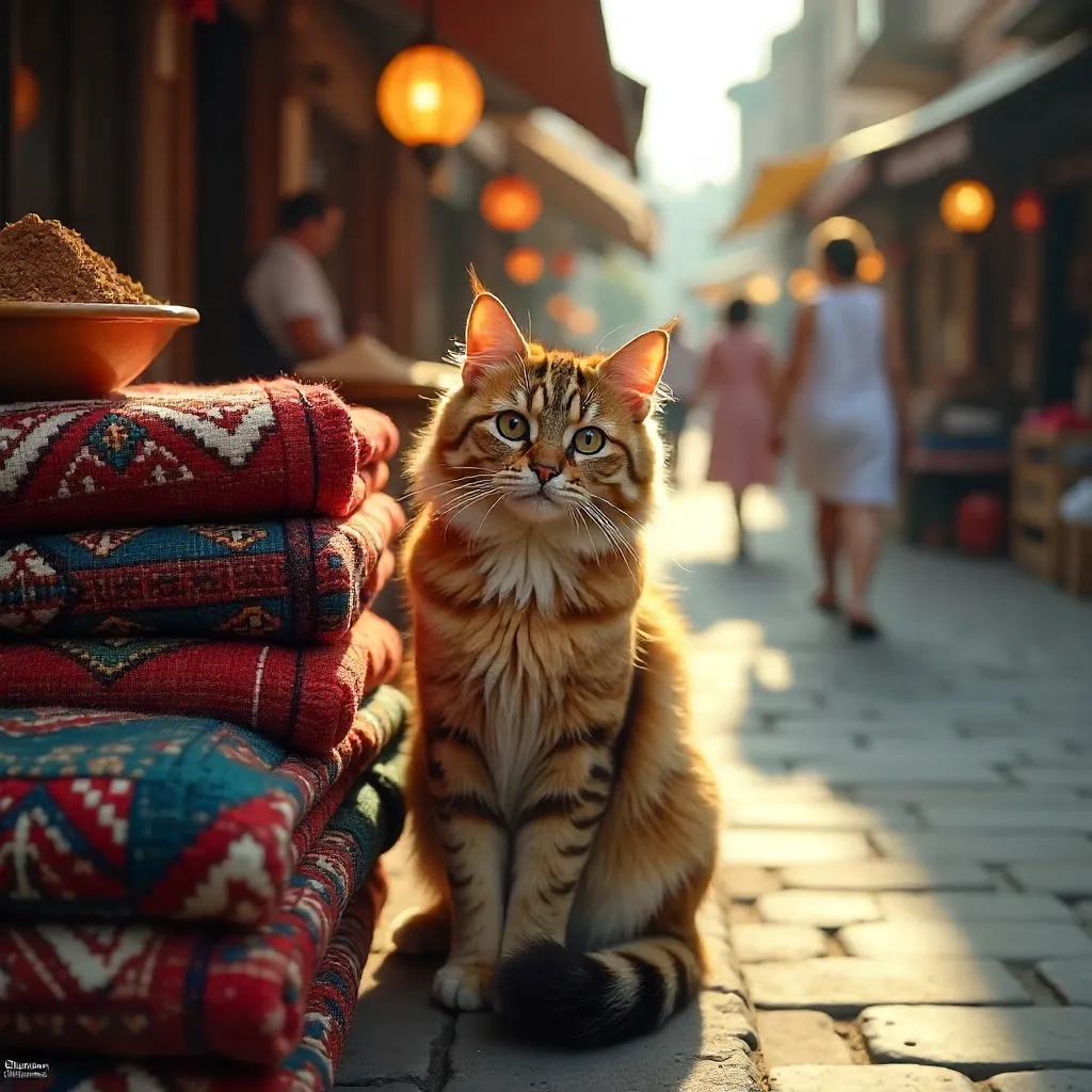 Adorable Cat Among Vibrant Istanbul Carpets