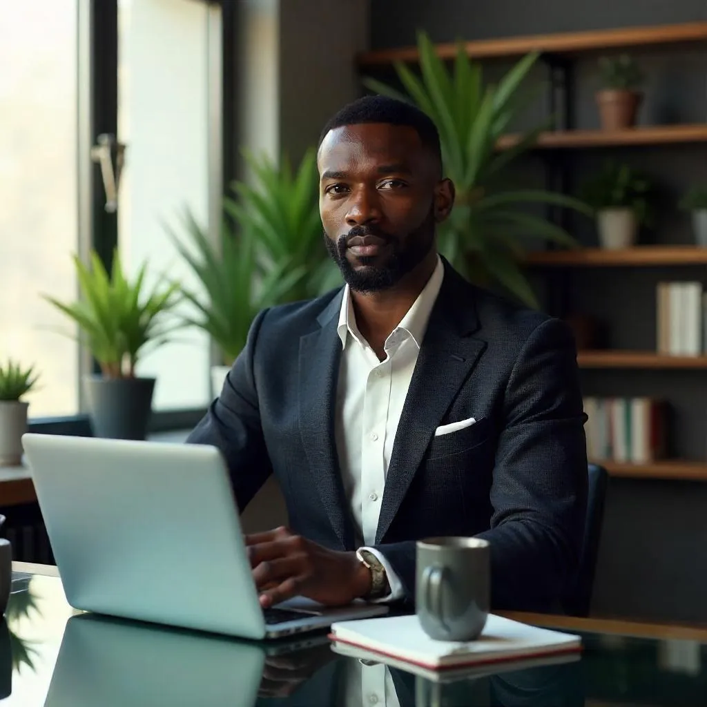 Elegant Black Man in a Modern Workspace