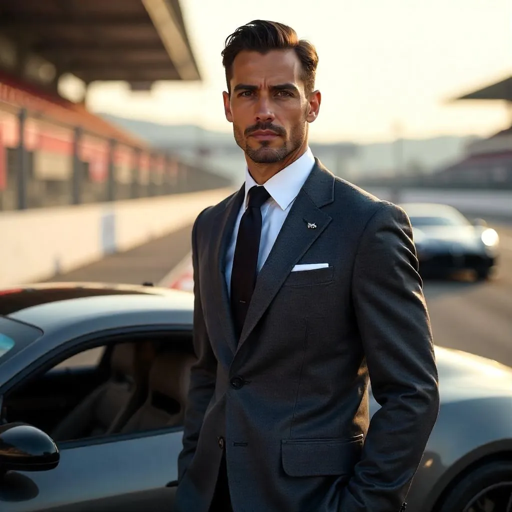 Elegant Latino Man at the Racing Track