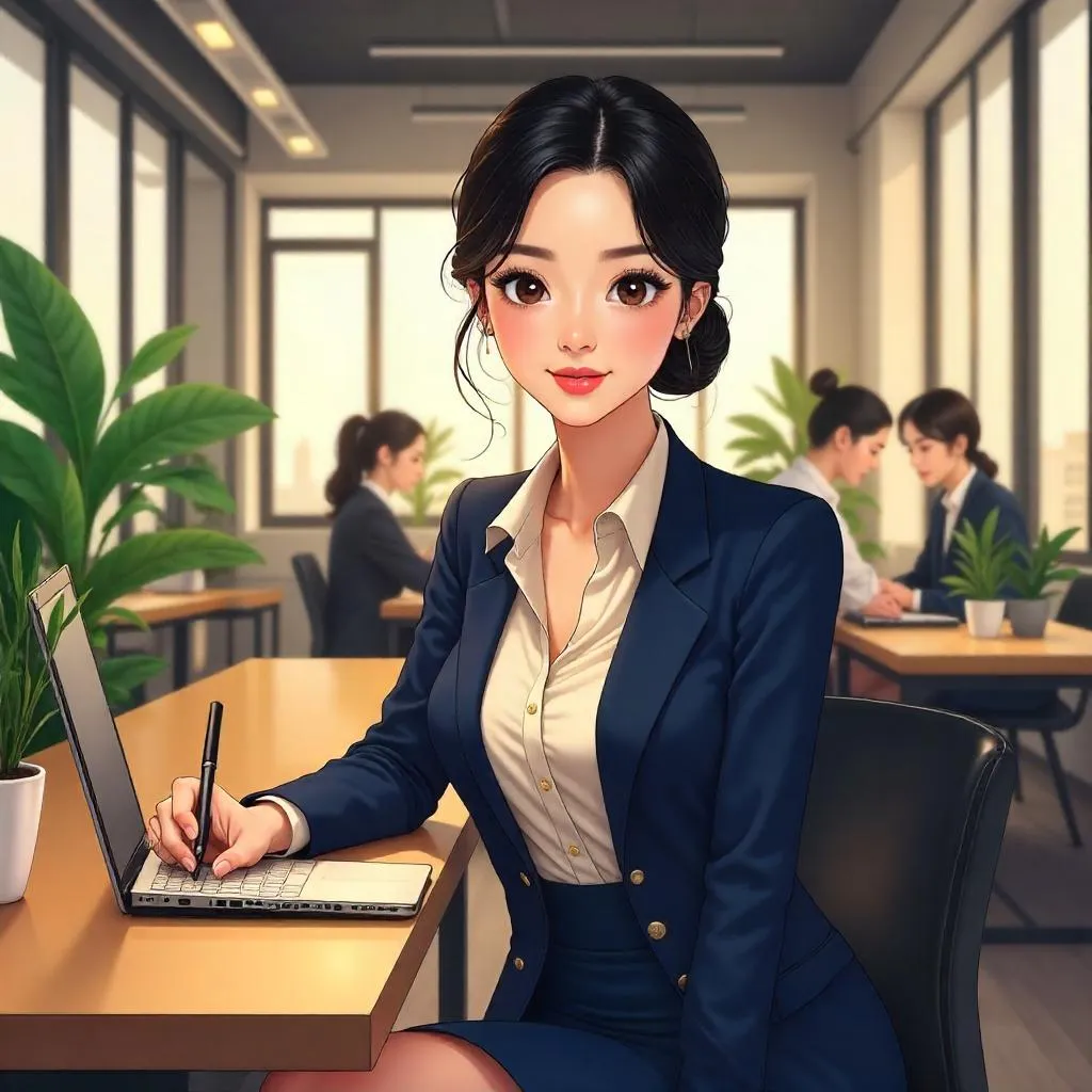 Elegant East Asian Woman in a Modern Coworking Space