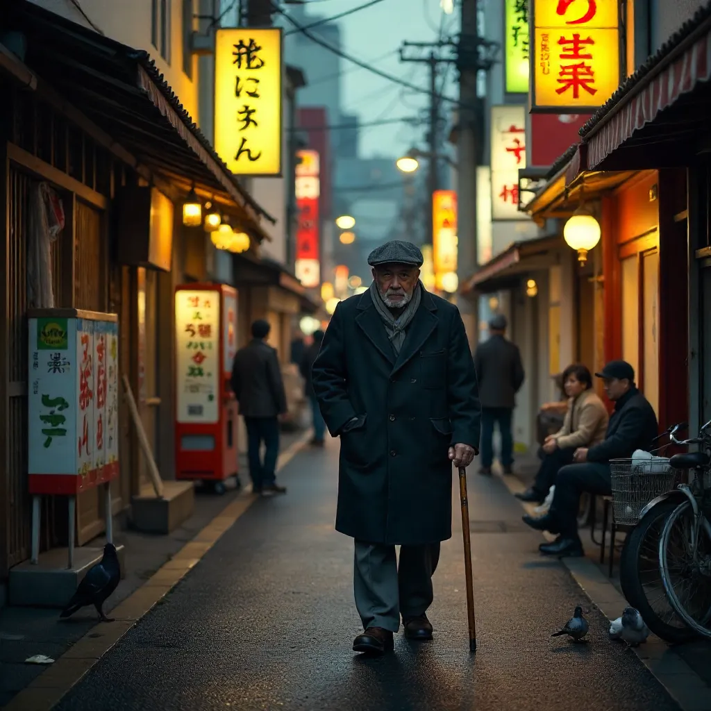 Elderly Man in Tokyo Shitamachi Street