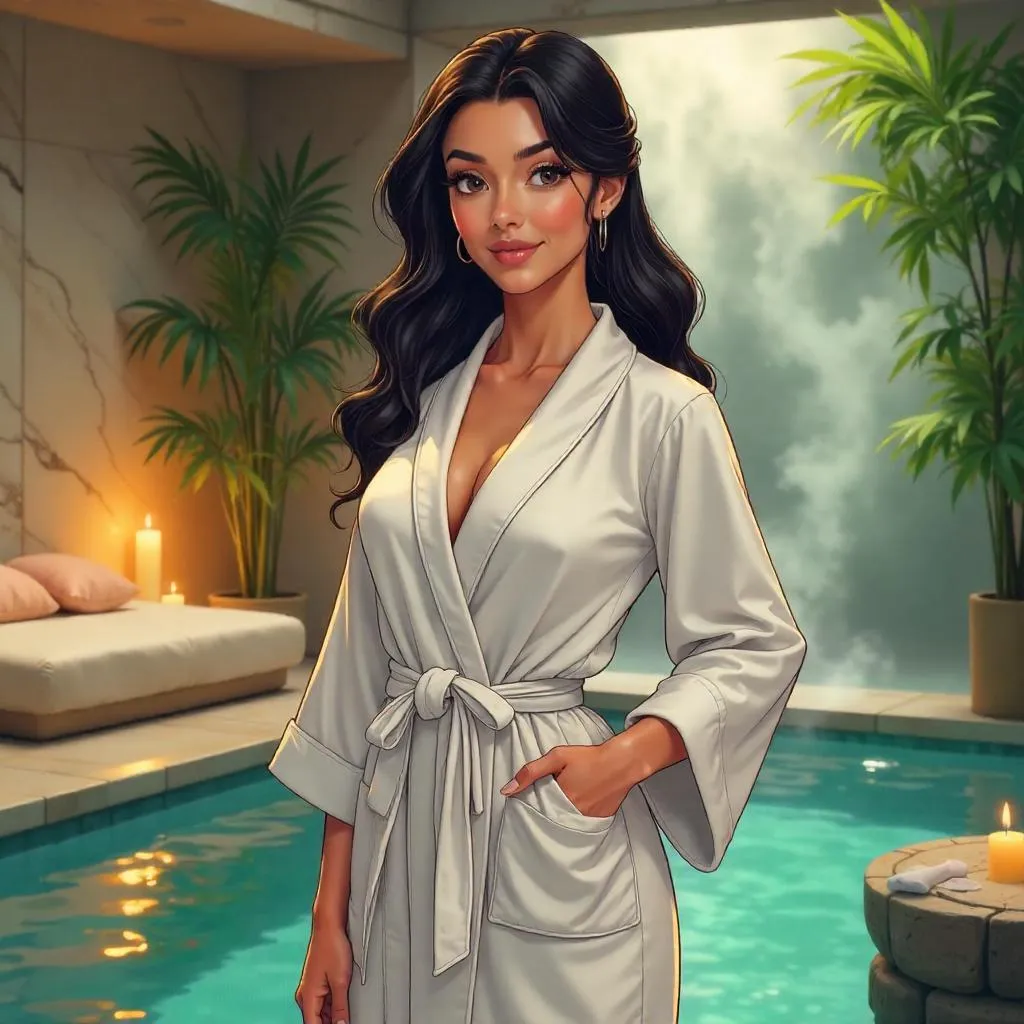 Confident Latina in an Anime Spa