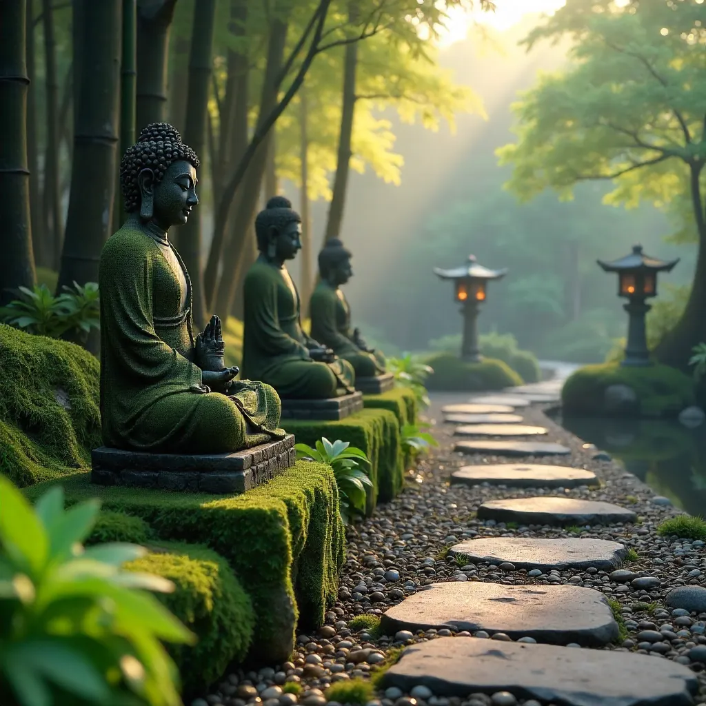 Moss-Covered Buddha in Kyoto Temple Garden