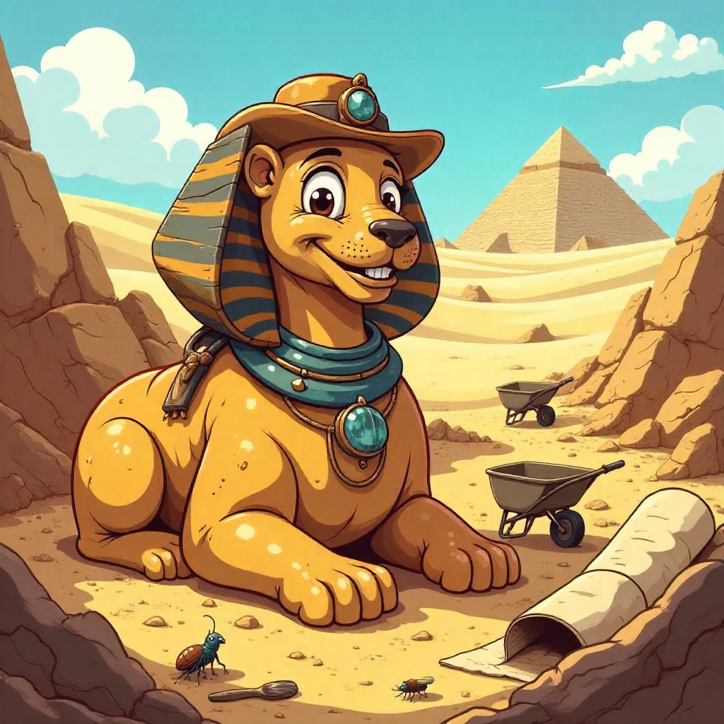 Cartoon Sphinx at an Archaeological Site