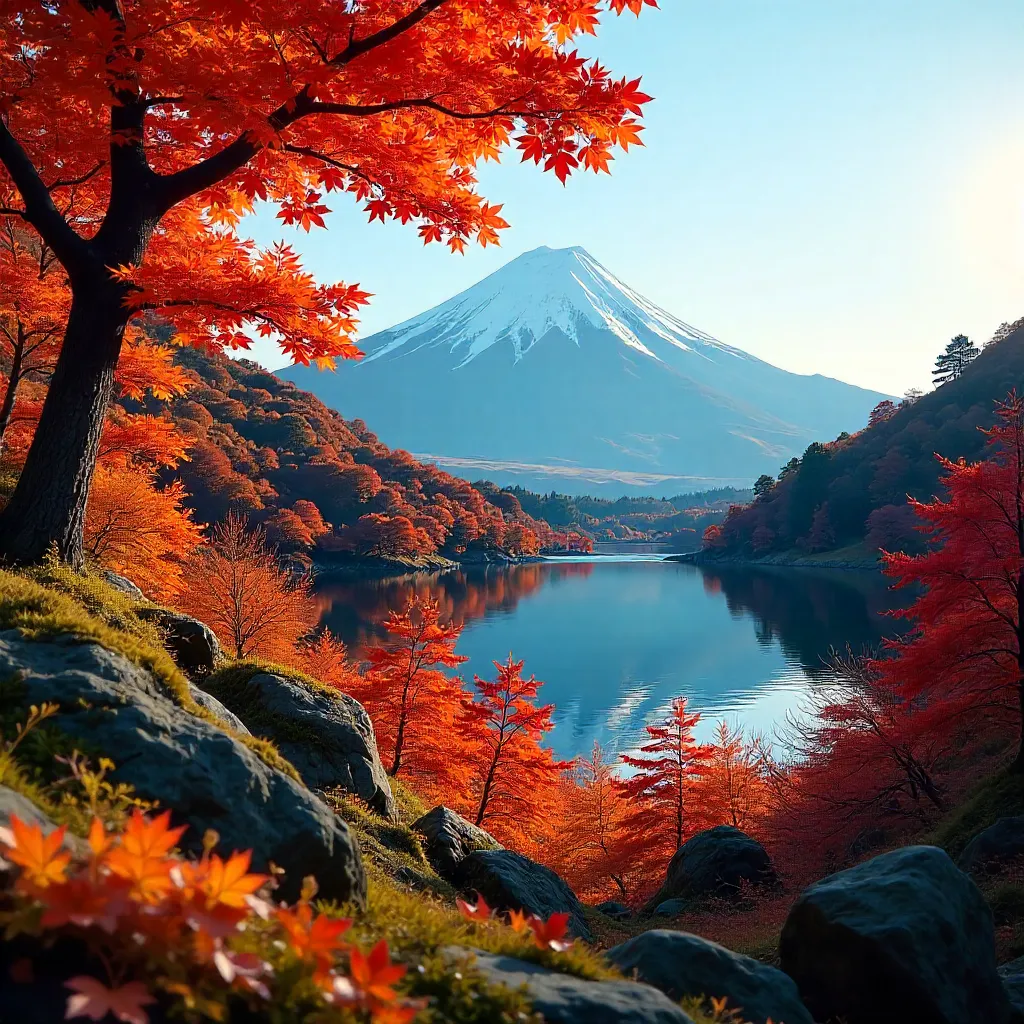 Mount Fuji through Shizuoka autumn foliage