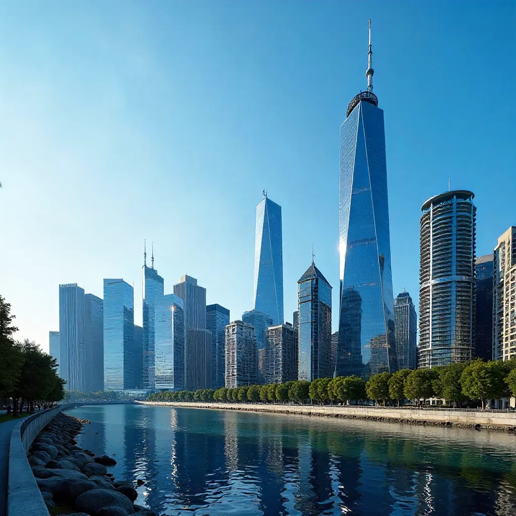 Azure Skyline: Modern Cityscape Under Blue Sky