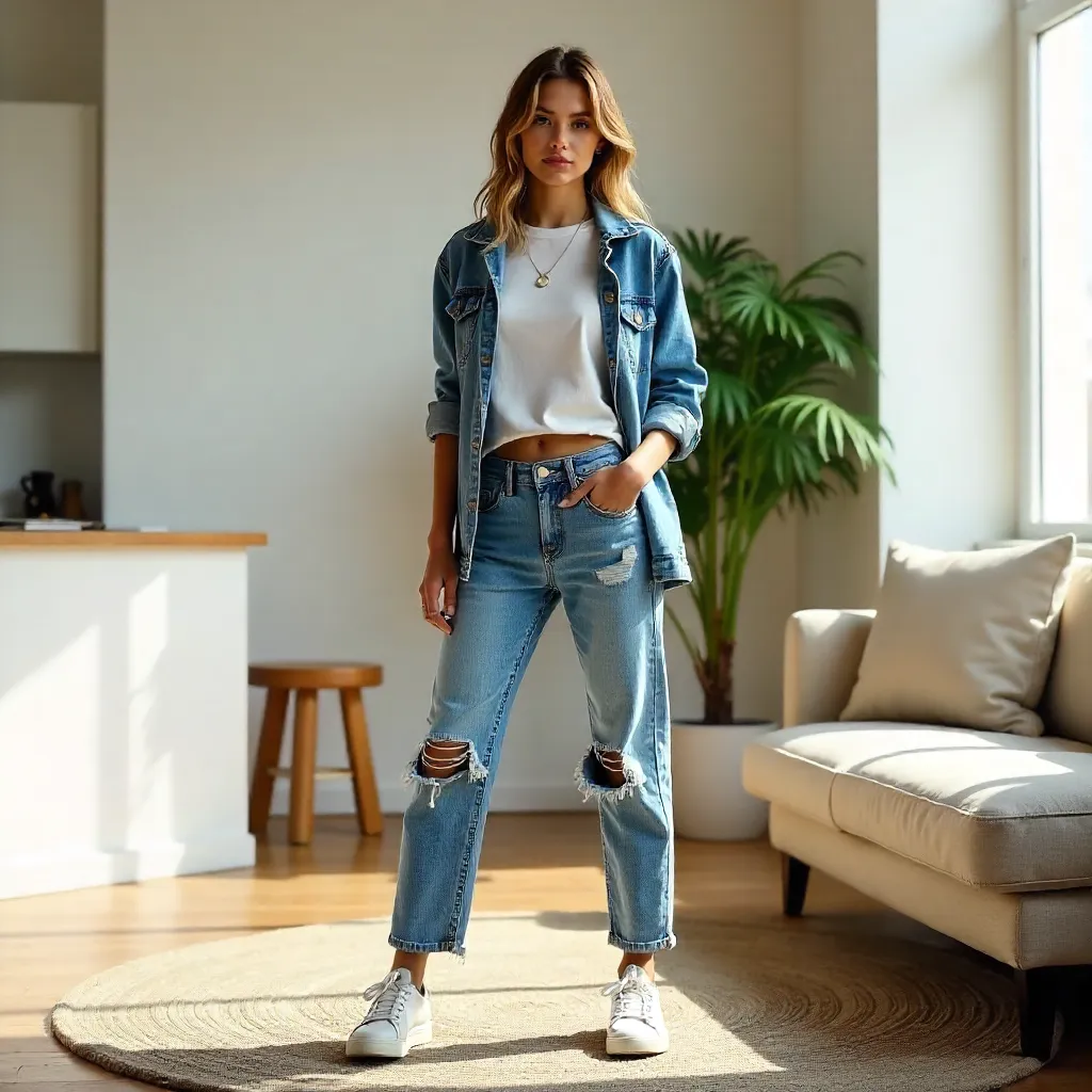 Indoors Fashion Editorial: Distressed Denim Look