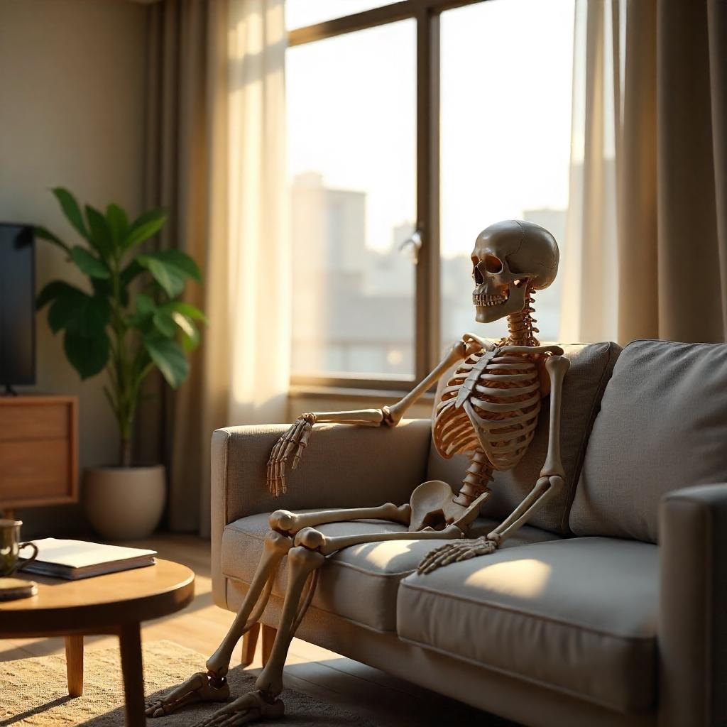 Photoreal Skeleton in a Cozy Modern Apartment