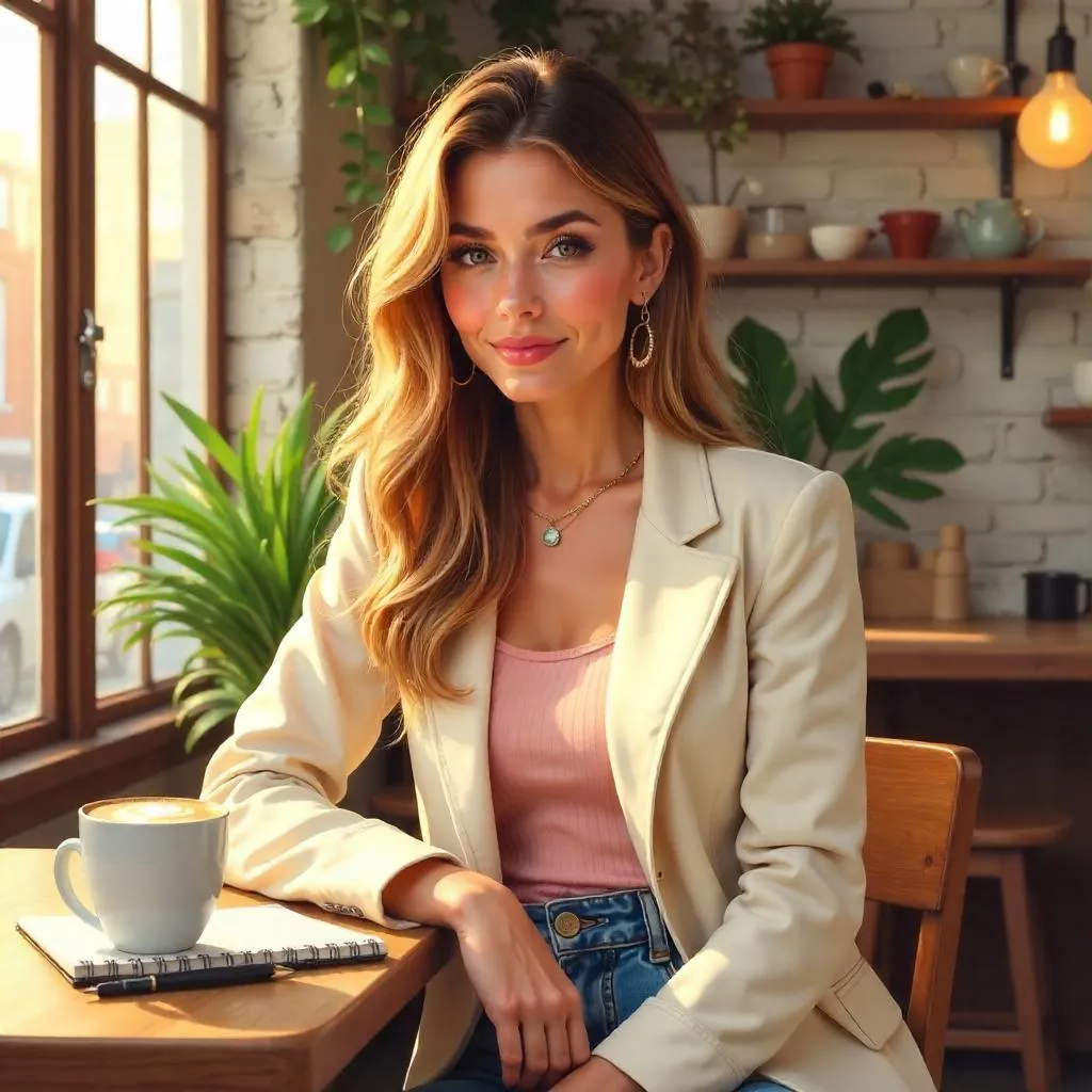 Cozy Café Chic: Digital Portrait in Warm Light