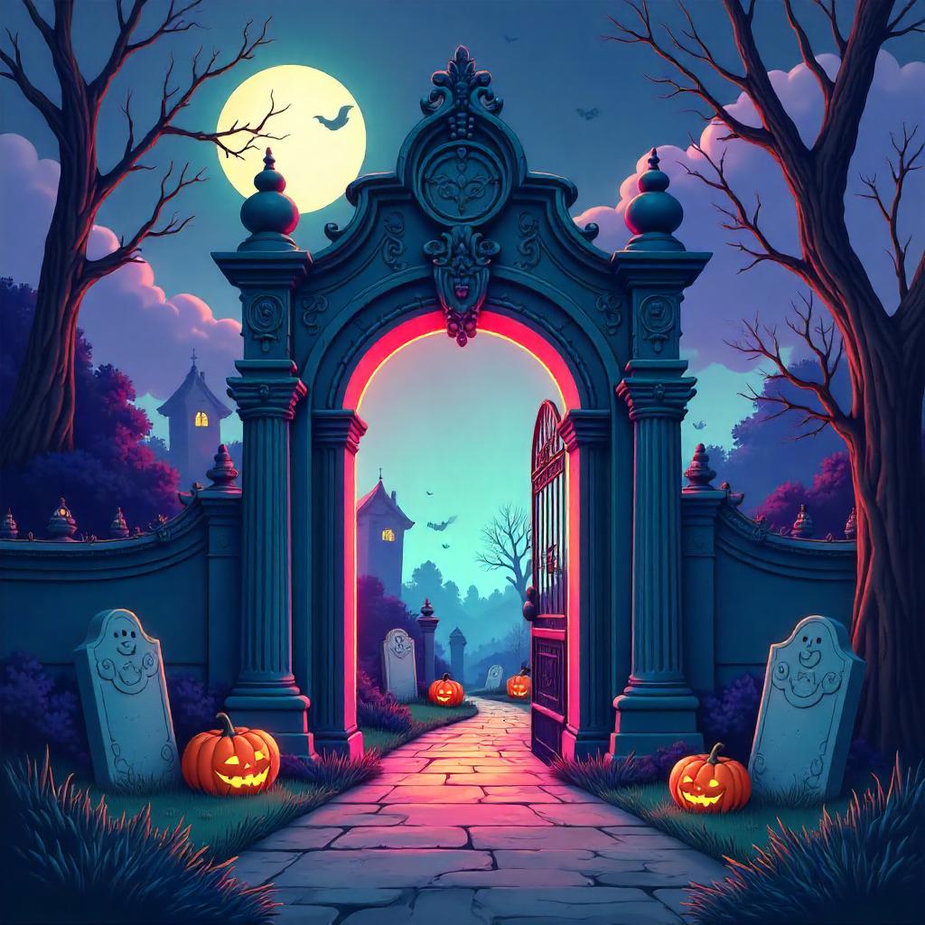 Cartoon Gateway in a Graveyard