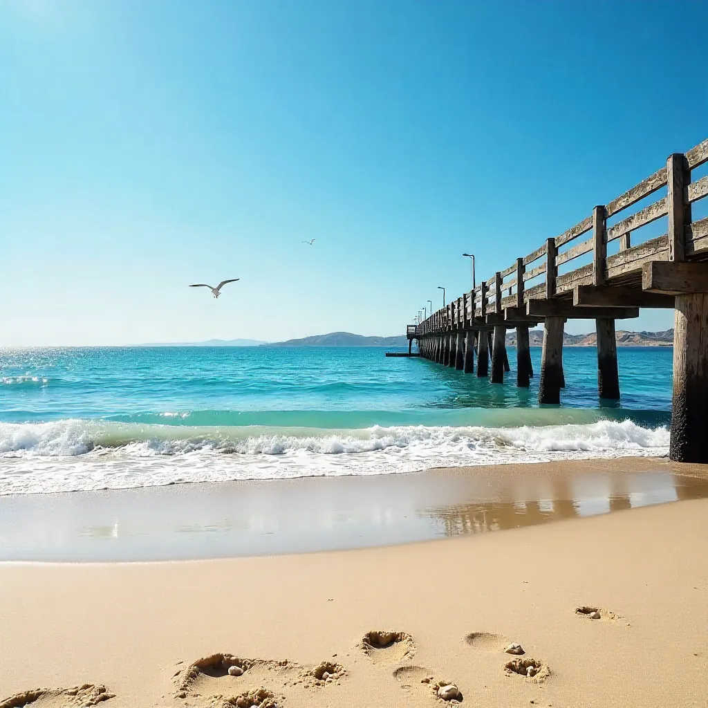 Tranquil Coastal Pier Under a Clear Sky