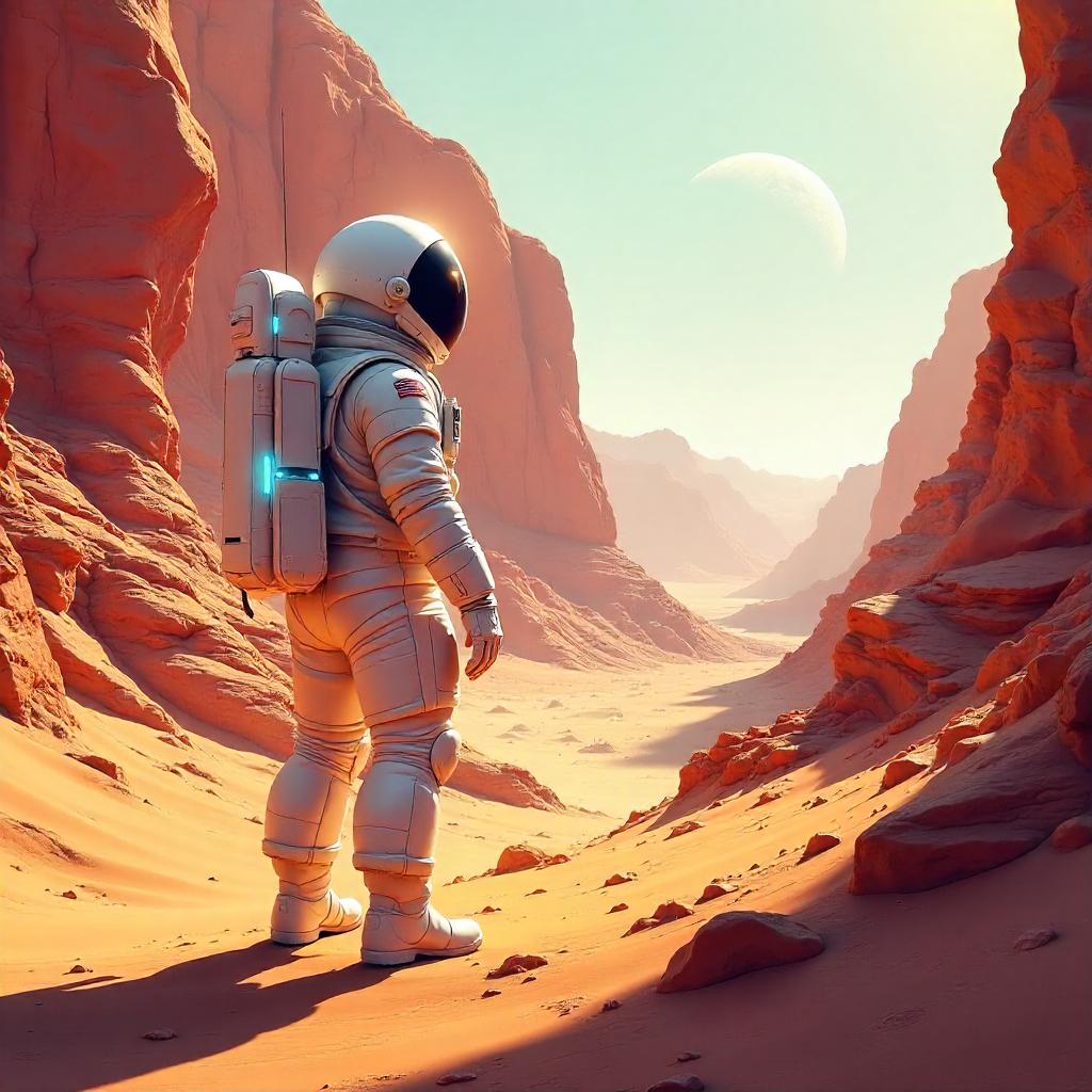 Astronaut in a Desert Canyon (Digital Art)