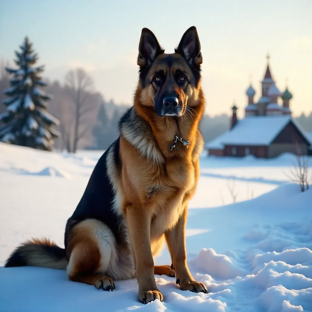 Majestic German Shepherd in a Ukrainian Winter Scene