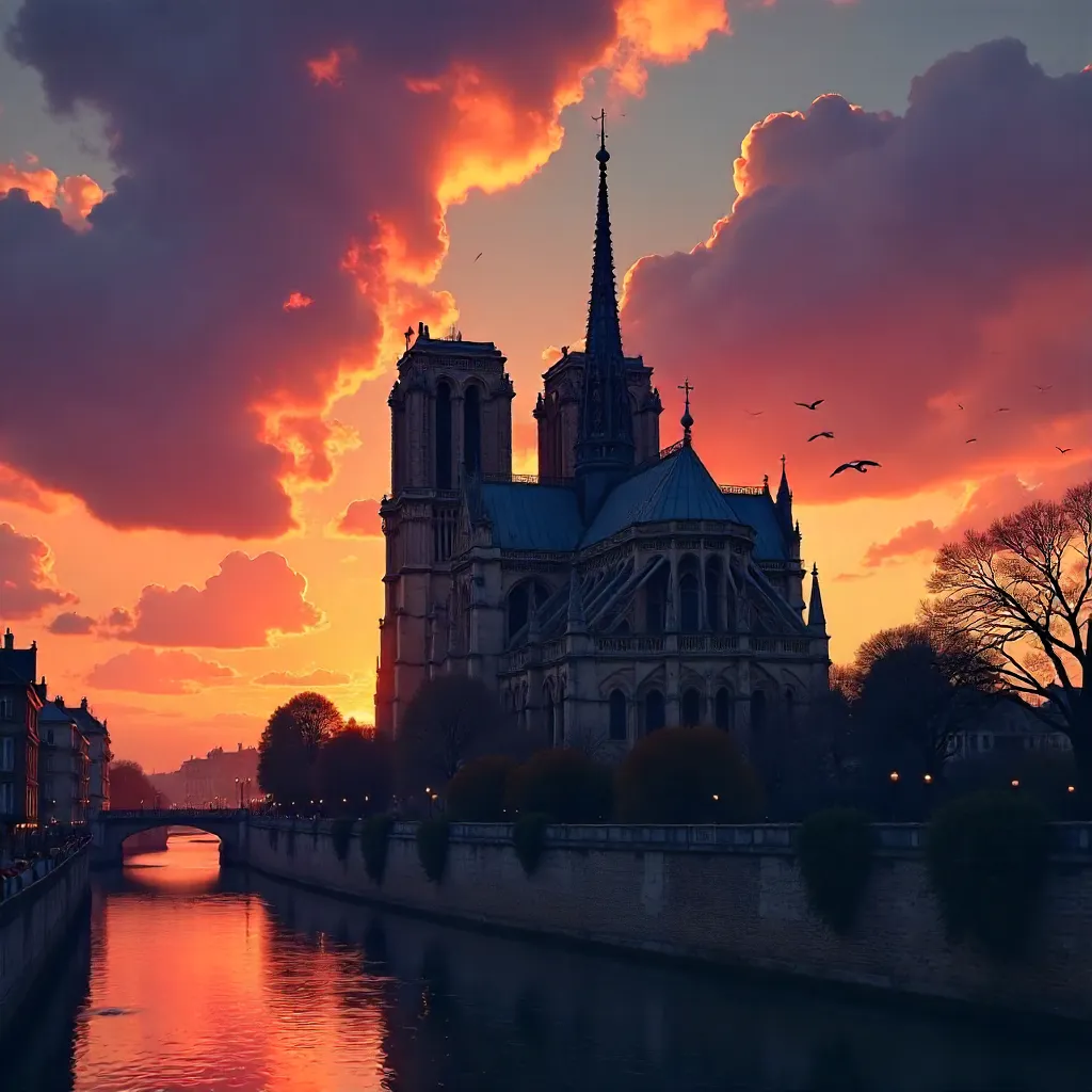 Notre-Dame Silhouette at a Fiery Paris Sunset