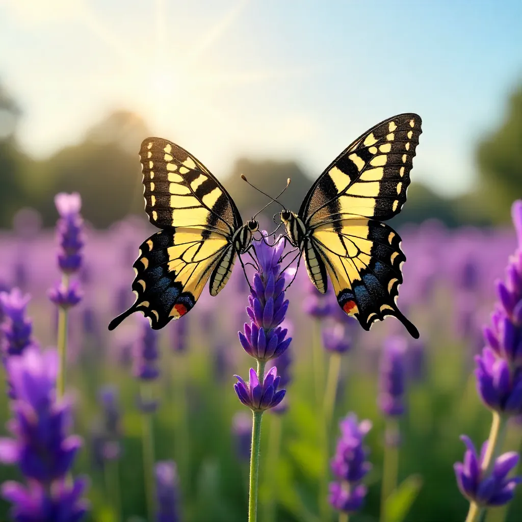 Elegant Swallowtail on Lavender in Sunny Field