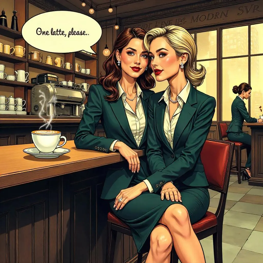 Elegant White Woman in a Coffee Shop (Comic Style)