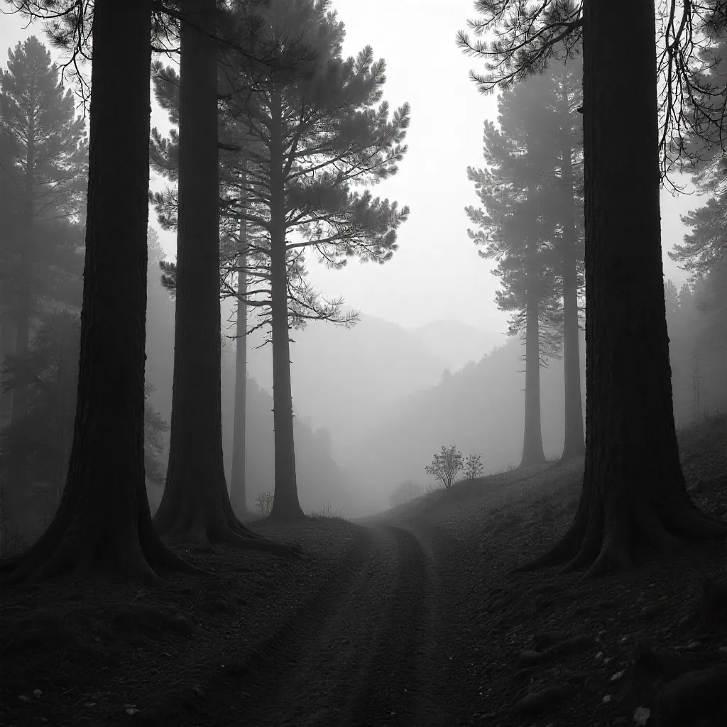 Mist Over the Amecameca Forest in Monochrome