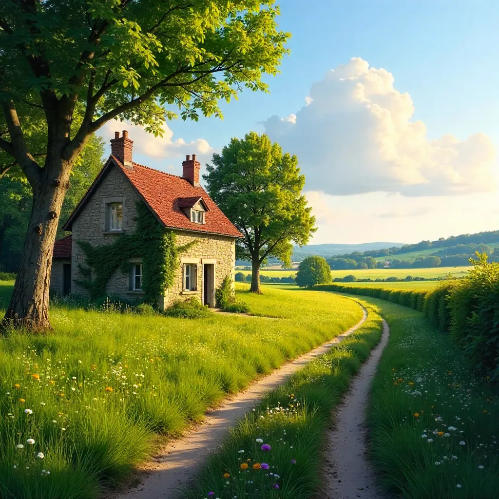 Serene Rennes Countryside: Stone House Among Trees