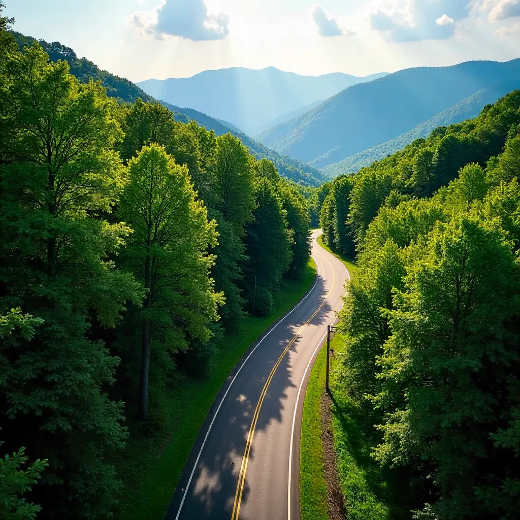 Aerial Winding Forest Road in Gatlinburg
