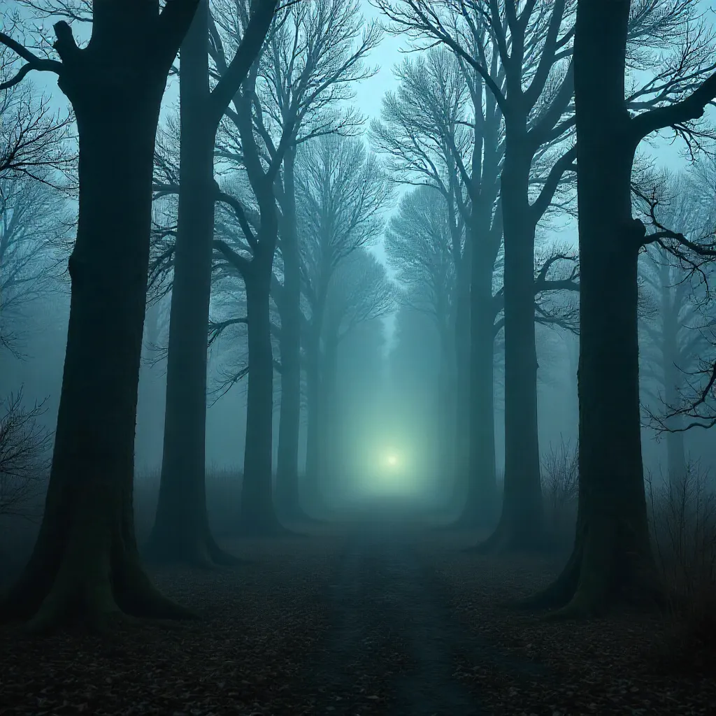 Haunting Fog in a Bare-Tree Forest