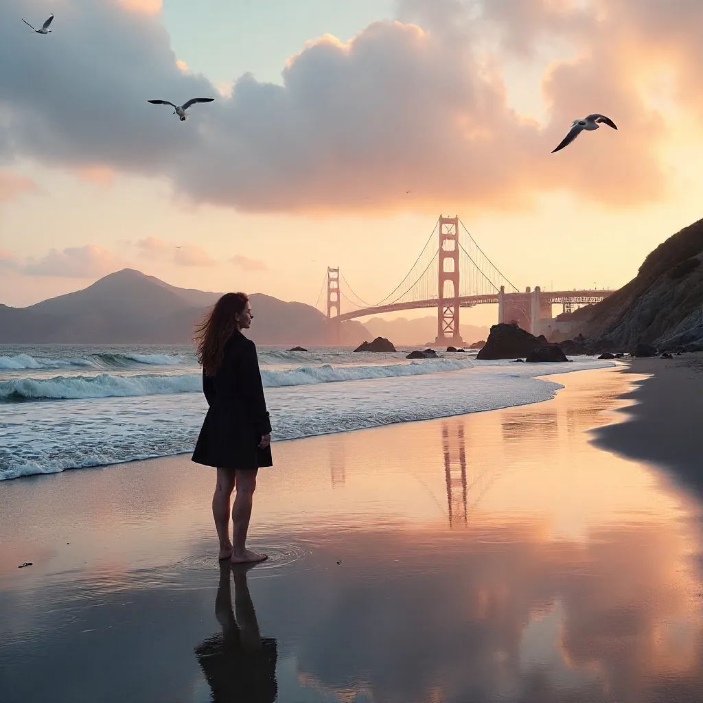 Solitary Figure at a Tranquil SF Beach