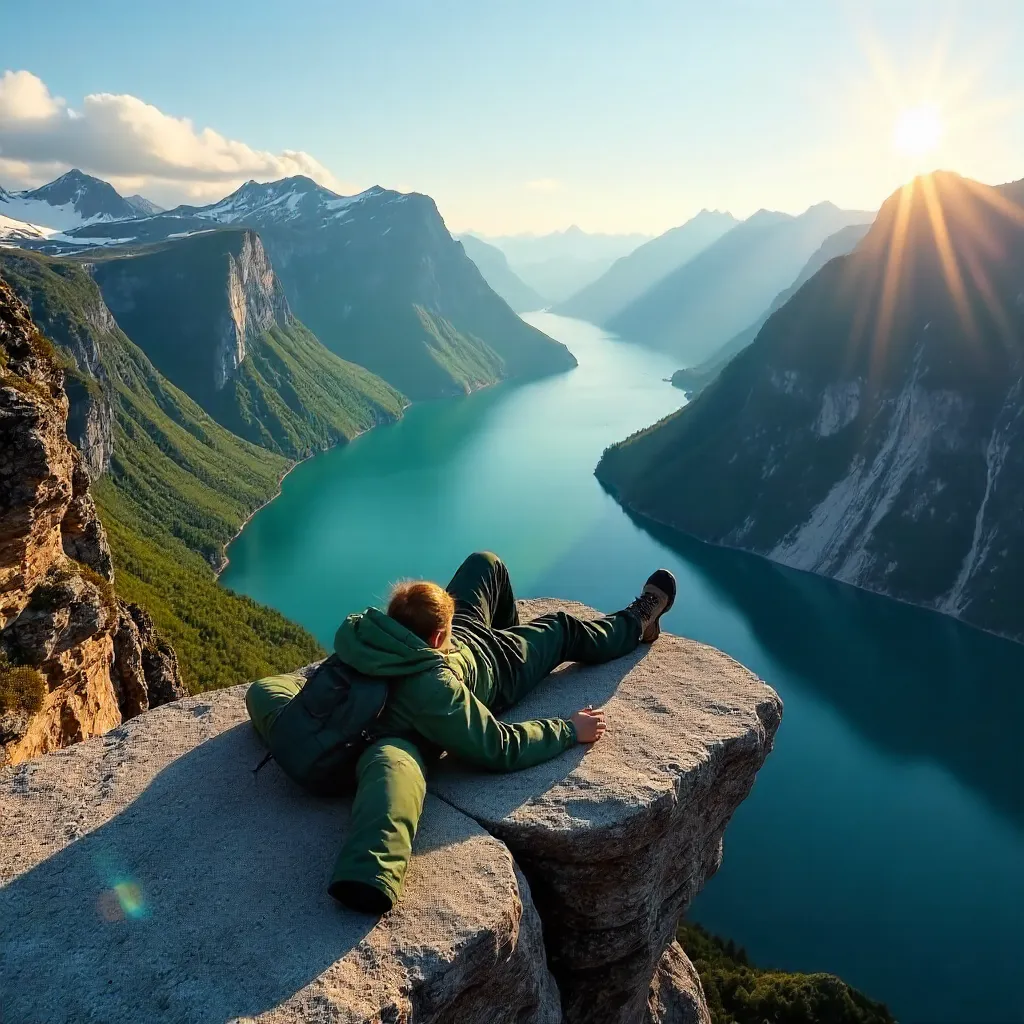 Lying on Trolltunga: Vestland Fjord Panorama