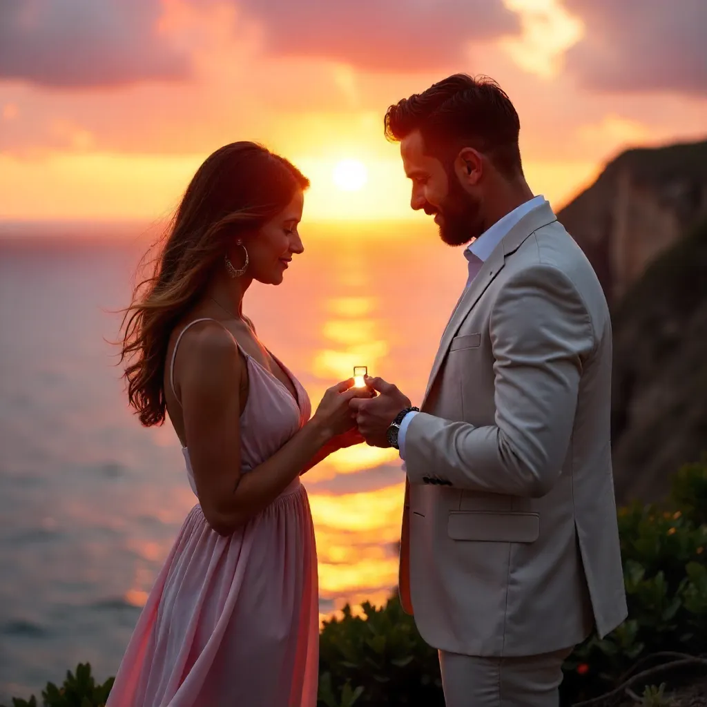 Sunset Proposal: Exchanging Rings at Golden Hour