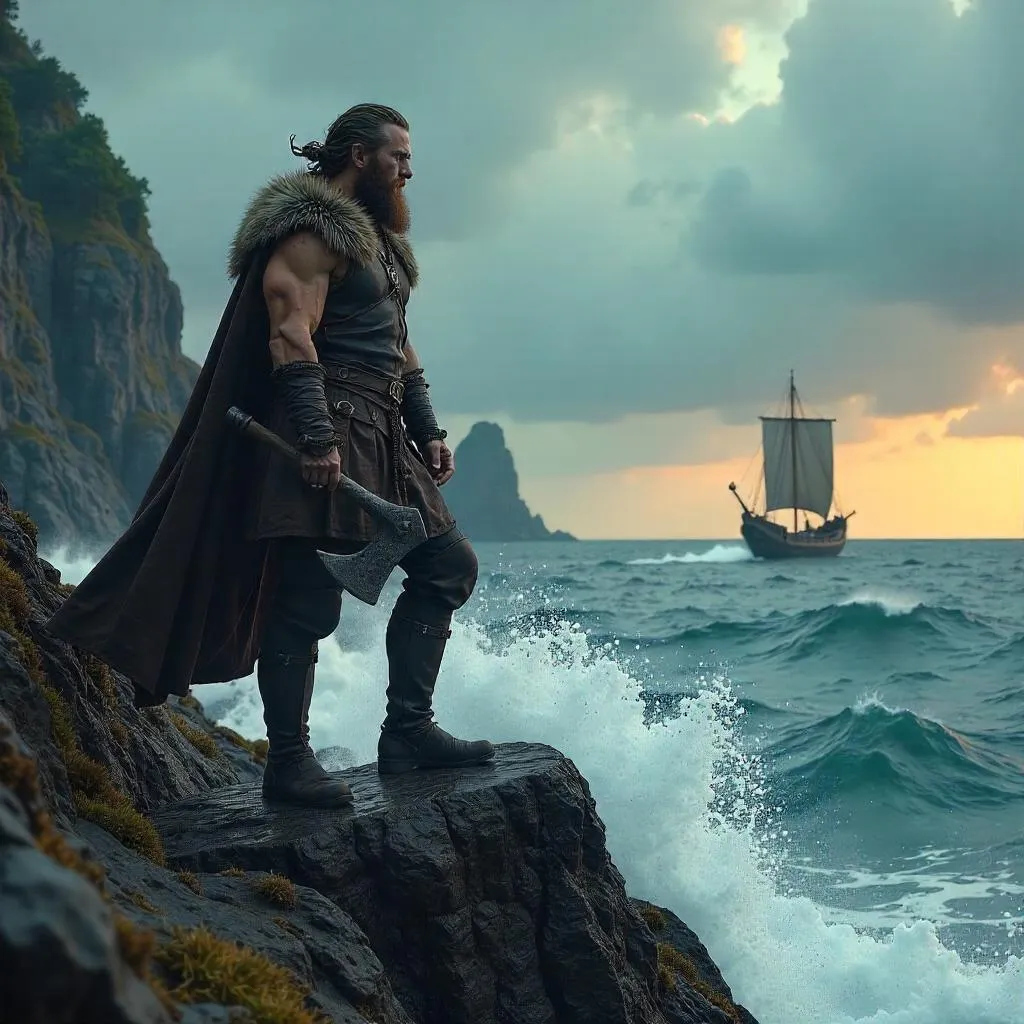 Viking on a Wind-Swept Rocky Outcrop