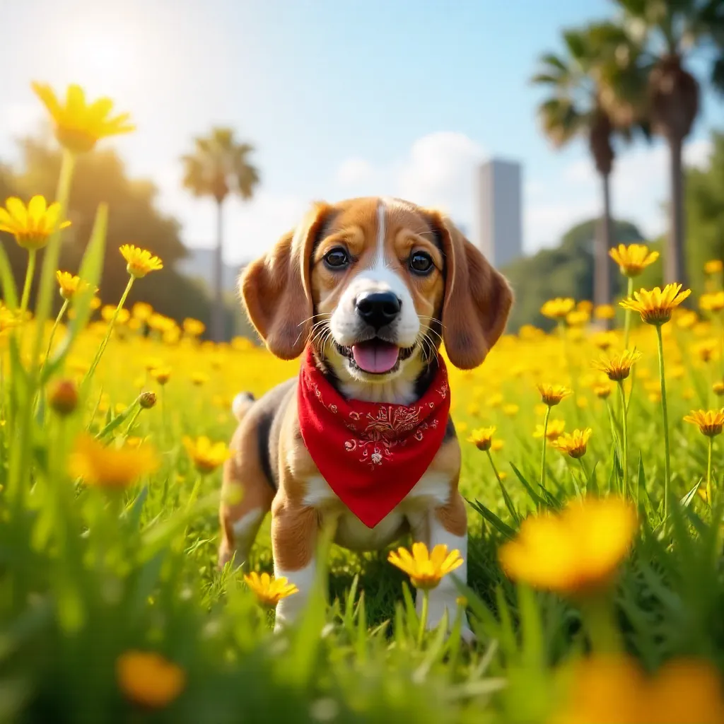 Beagle in a Field of Yellow Flowers, Winter Park