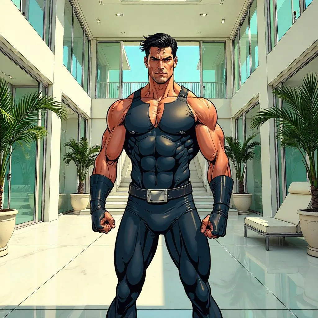 Muscular Asian Hero in a Luxury Villa