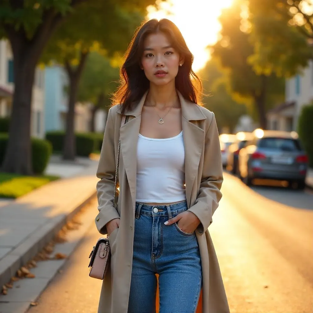 Stylish Asian Woman in Suburban Street