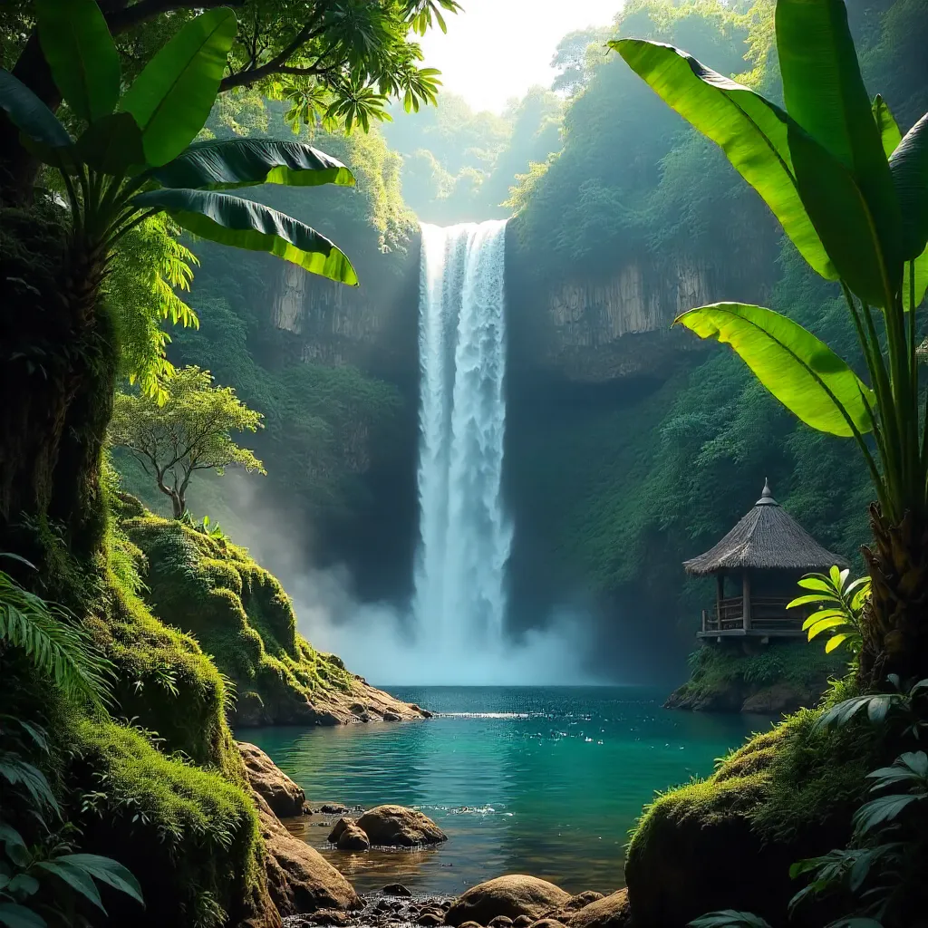 Bali Waterfall in a Lush Tropical Canopy