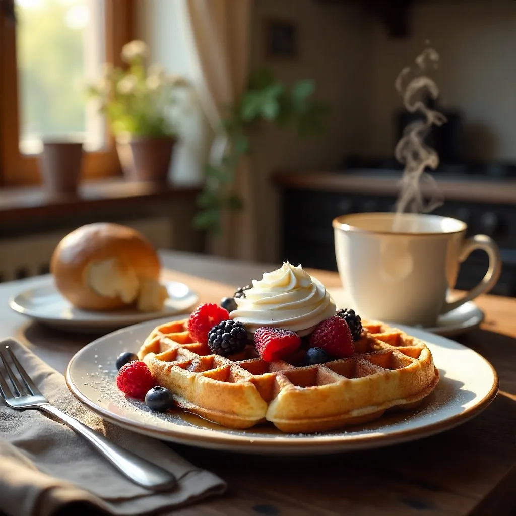 Cozy Morning Waffle Plate with Berry Toppings