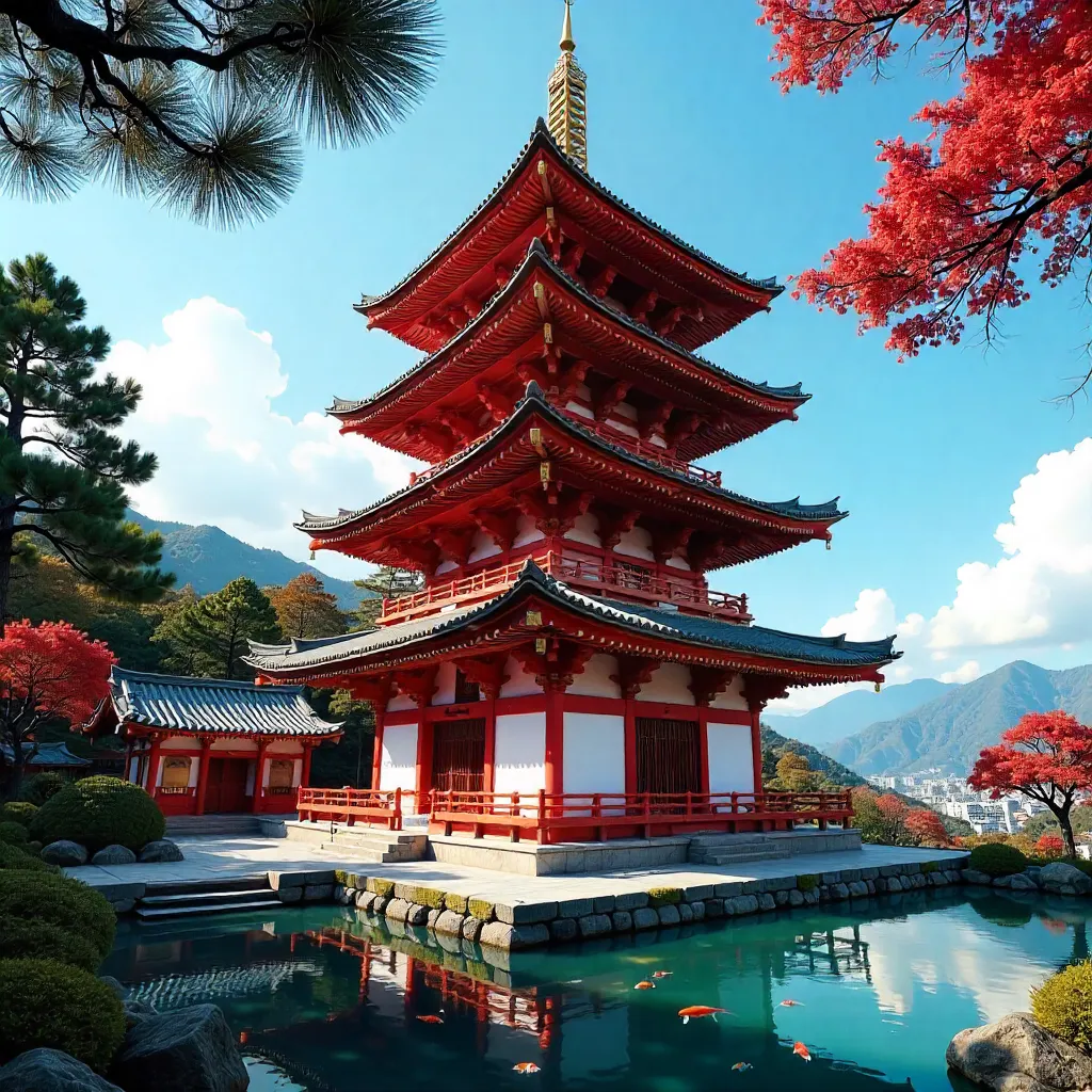 Stunning Japanese Pagoda Against a Clear Blue Sky